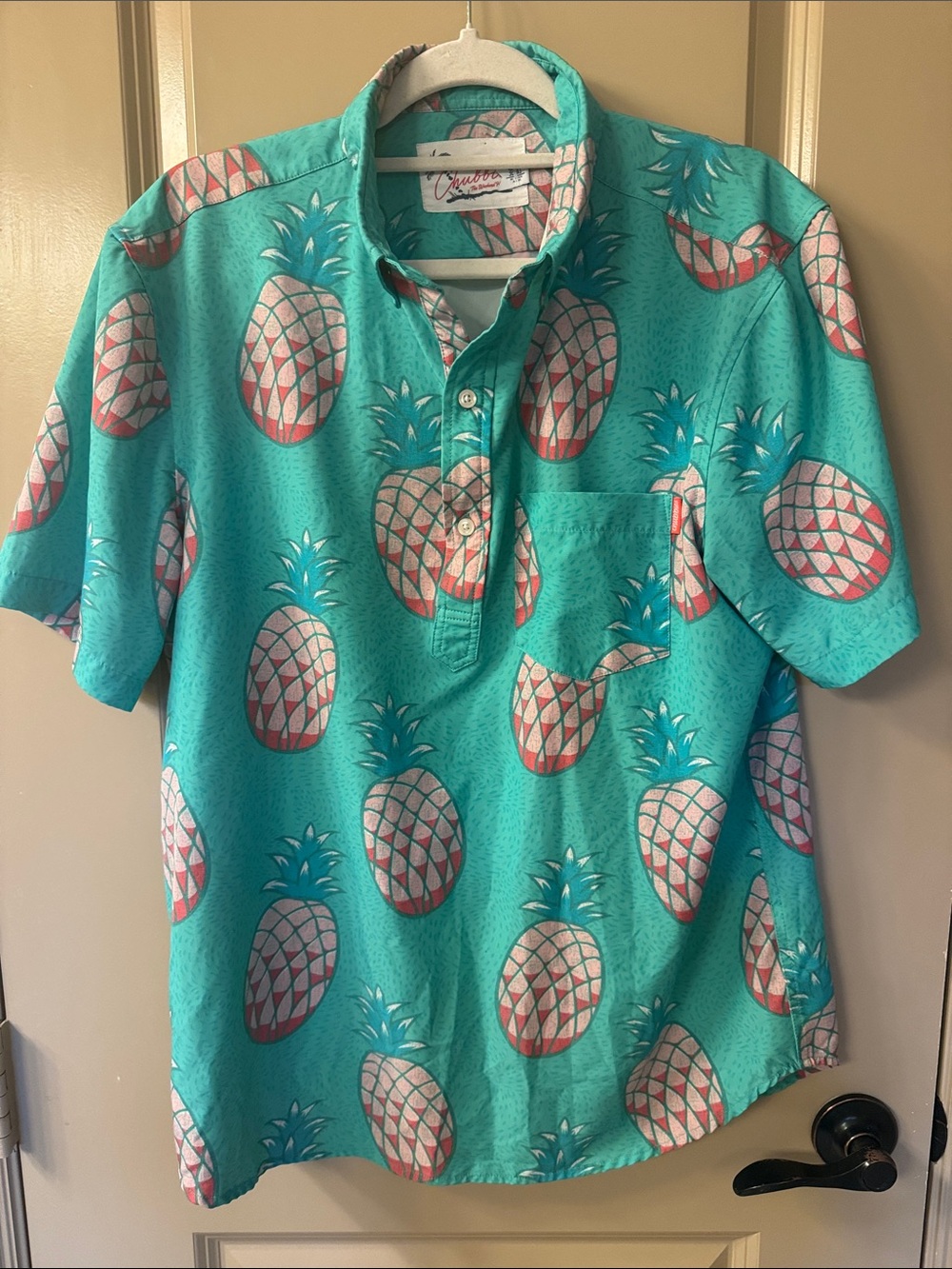 Chubbies Pineapple Print Short Sleeve Polo - Teal & Pink